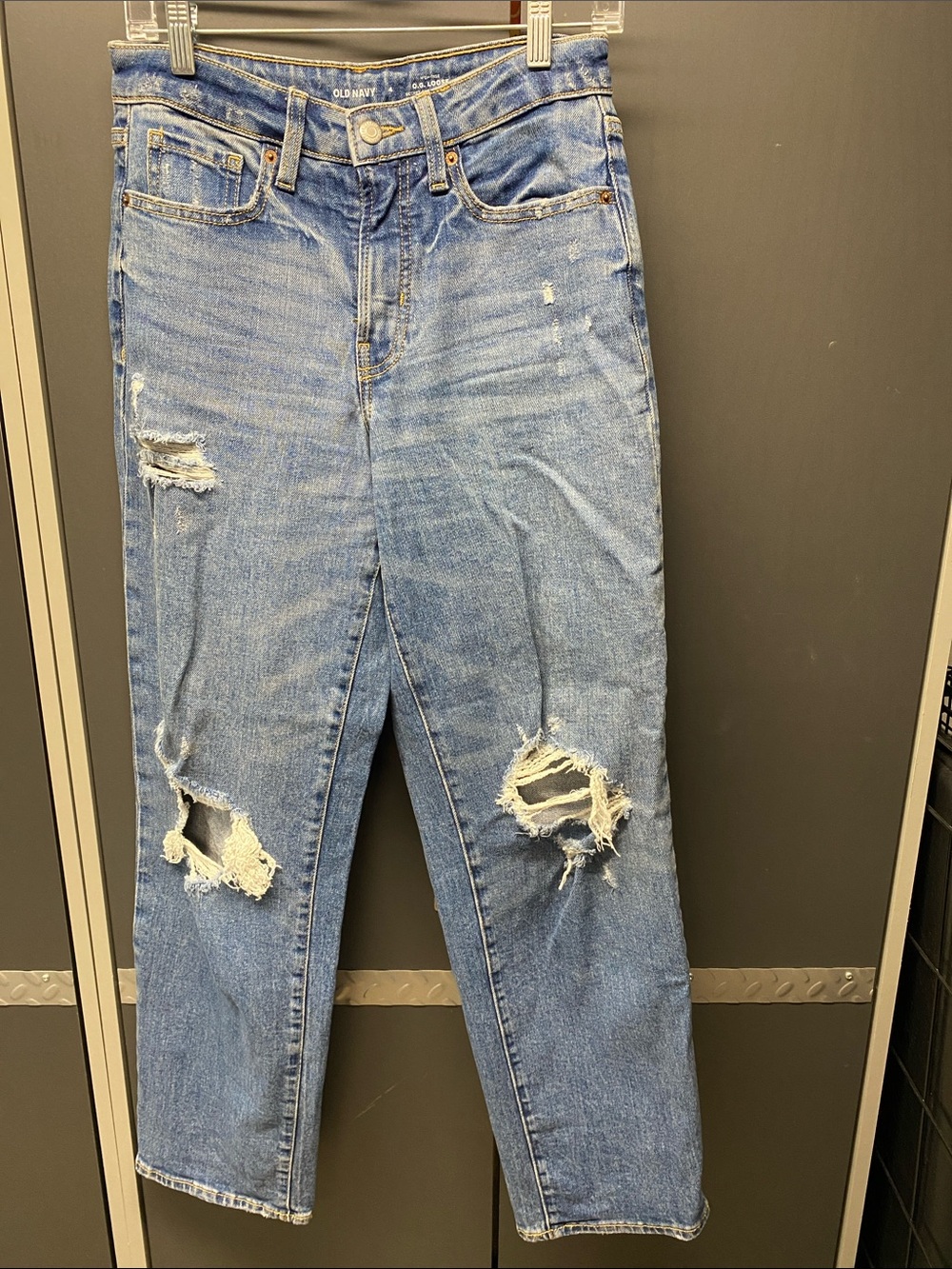 Old Navy Medium Blue Distressed Straight-Leg Jeans